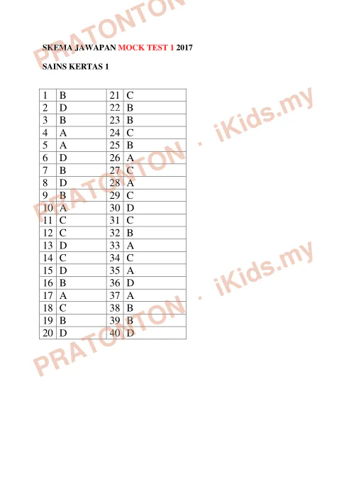 Pratonton muka 24 lembaran Mock Test 1 UPSR 2017 — Sains — Sains Tahun 6