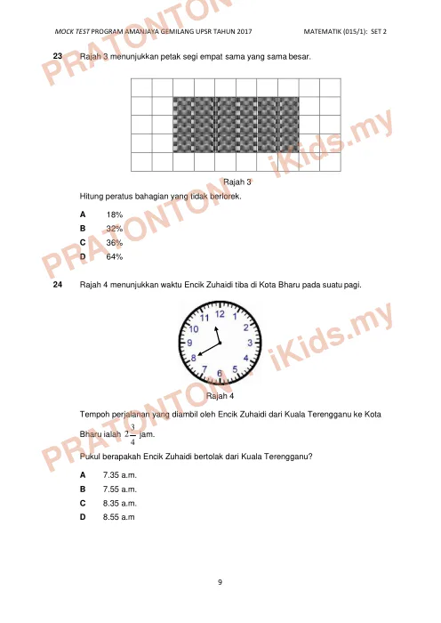 Pratonton muka 8 lembaran Mock Test 2 Matematik K1 — Matematik Tahun 6