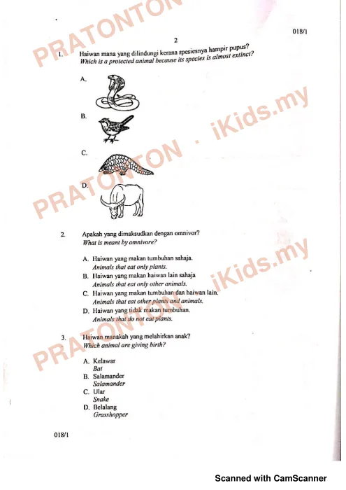 Pratonton muka 1 lembaran Model Ujian OTI 3 Tahun 6 Julai 2019 — Sains Kertas 1 — Sains Tahun 6