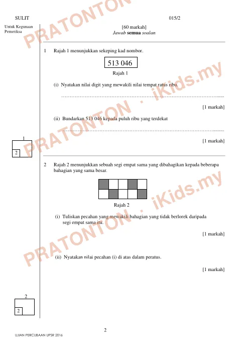 Pratonton muka 1 lembaran MODUL 1 KERTAS 2 Matematik — Matematik Tahun 6