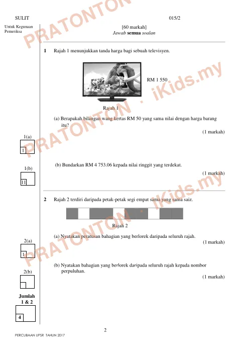 Pratonton muka 1 lembaran MODUL 2 KERTAS 2 Matematik — Matematik Tahun 6