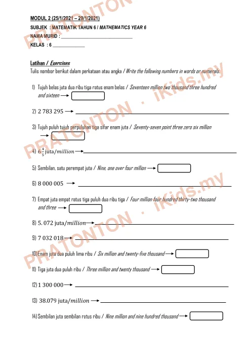 Pratonton muka 2 lembaran MODUL 2 Matematik (2021) — Matematik Tahun 6