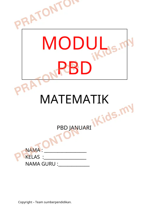 Pratonton muka 1 lembaran MODUL — Matematik Tahun 1
