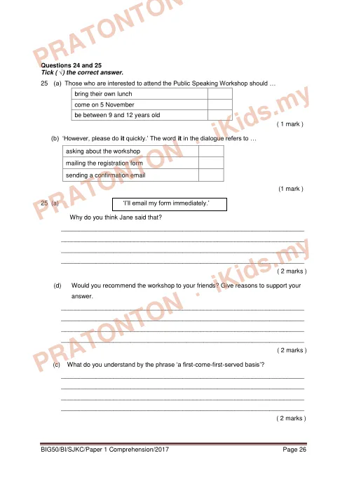 Pratonton muka 27 lembaran Modul Bahasa Inggeris Kertas 1 Berserta Jawapan — Bahasa Inggeris Tahun 6
