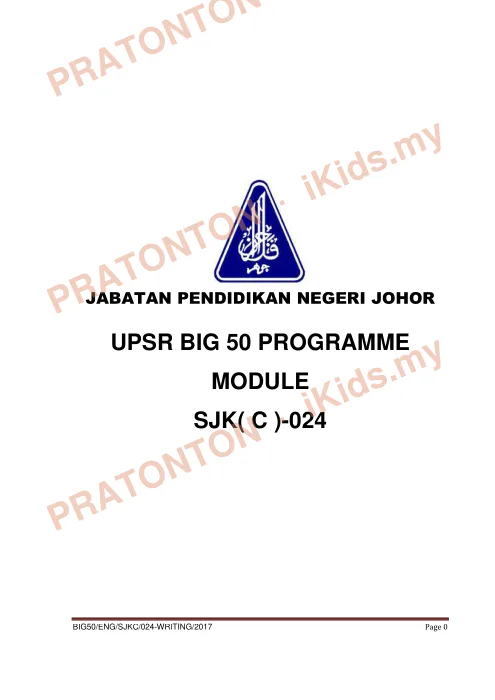 Pratonton muka 1 lembaran Modul Bahasa Inggeris Kertas 2 Berserta Jawapan — UPSR Big 50 Johor — Bahasa Inggeris Tahun 6
