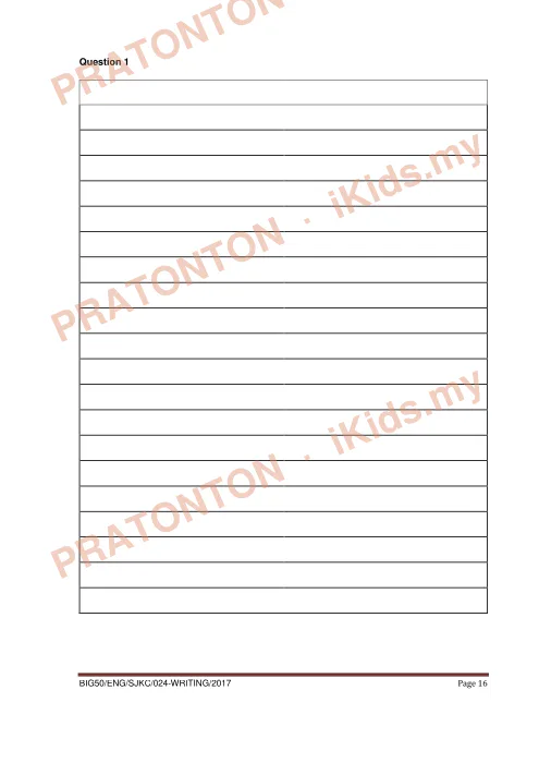 Pratonton muka 17 lembaran Modul Bahasa Inggeris Kertas 2 Berserta Jawapan — UPSR Big 50 Johor — Bahasa Inggeris Tahun 6
