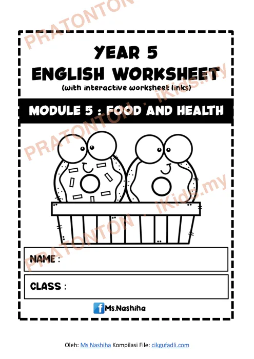 Pratonton muka 1 lembaran Modul Bahasa Inggeris Tahun 5 — Modul 5: Food And Health — Bahasa Inggeris Tahun 5