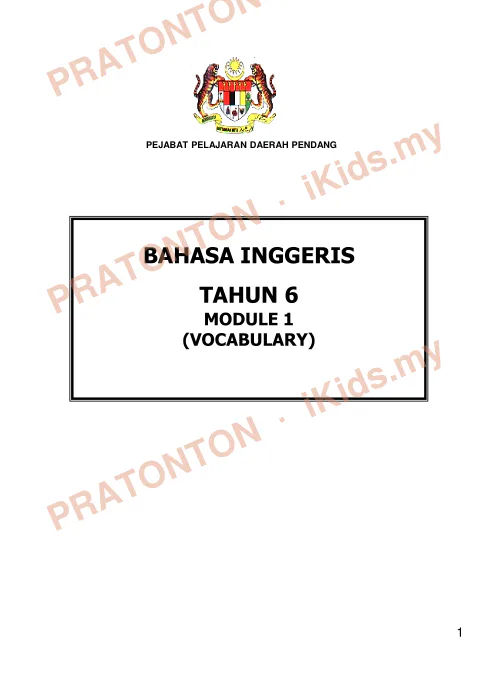 Pratonton muka 1 lembaran Modul Bahasa Inggeris Tahun 6 — Modul 1: Vocabulary — Bahasa Inggeris Tahun 6