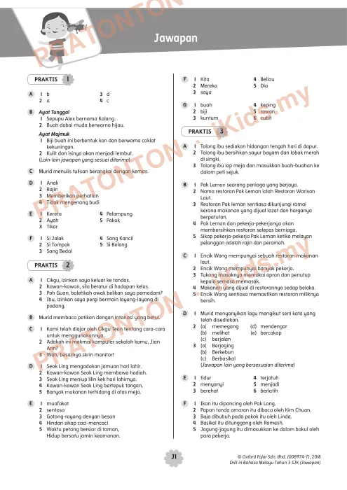 Pratonton muka 1 lembaran Modul Bahasa Melayu — Bahasa Melayu Tahun 3