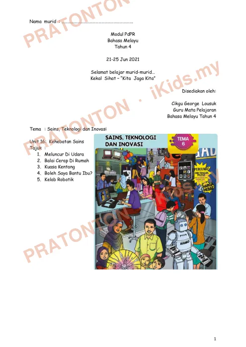 Pratonton muka 1 lembaran Modul Bahasa Melayu — Bahasa Melayu Tahun 4