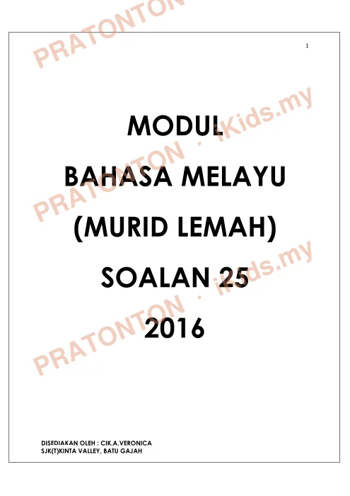 Pratonton muka 1 lembaran Modul Bahasa Melayu Murid Lemah — 25 Soalan — Bahasa Melayu Tahun 6