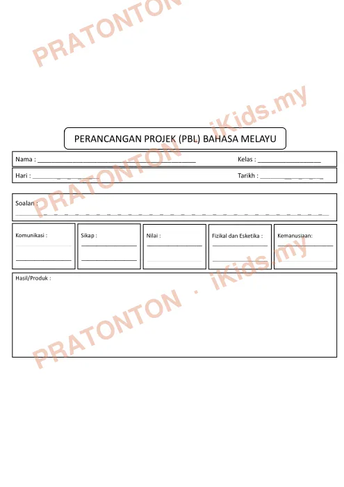 Pratonton muka 1 lembaran Modul Catch-Up Plan Bahasa Melayu Tahun 6 — Borang Perancangan Projek — Bahasa Melayu Tahun 6