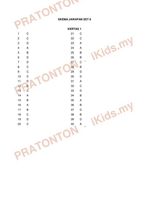Pratonton muka 1 lembaran Modul Genius Sains UPSR 2016 JPN Sabah — Skema Jawapan Set 1 — Sains Tahun 6