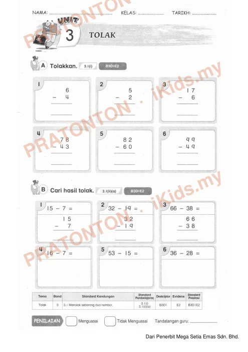 Pratonton muka 1 lembaran Modul Matematik 1 — Matematik Tahun 2