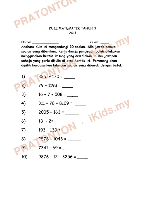 Pratonton muka 1 lembaran Modul Matematik 3 — Matematik Tahun 3