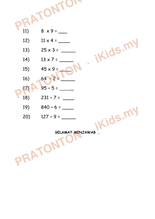 Pratonton muka 2 lembaran Modul Matematik 3 — Matematik Tahun 3