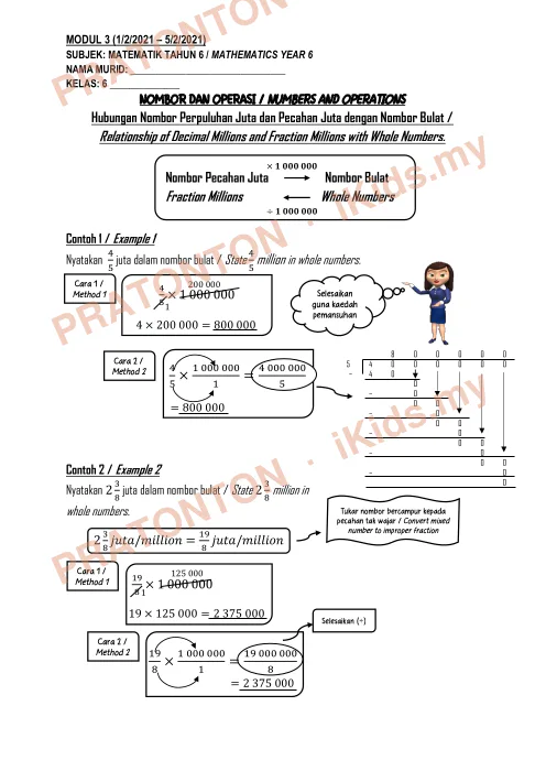 Pratonton muka 1 lembaran MODUL Matematik 3 (2021) — Matematik Tahun 6