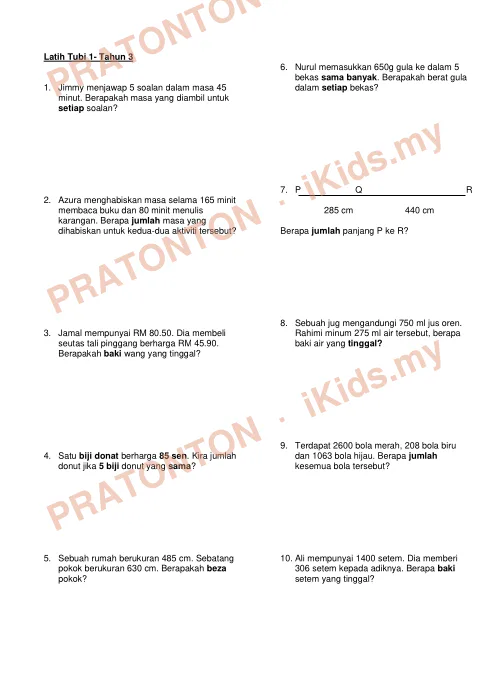 Pratonton muka 1 lembaran Modul Matematik 2 — Matematik Tahun 3