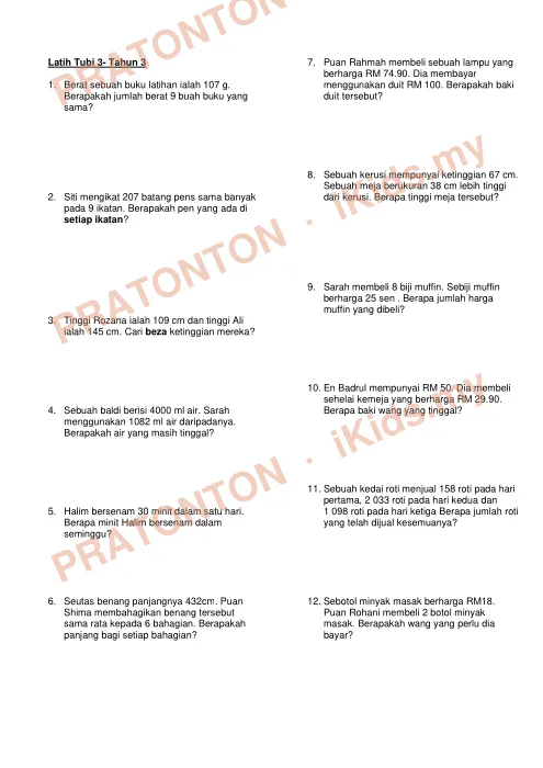 Pratonton muka 3 lembaran Modul Matematik 2 — Matematik Tahun 3