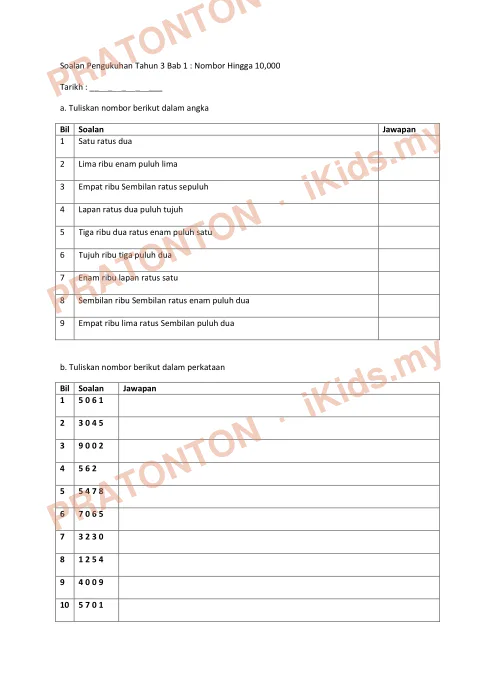 Pratonton muka 1 lembaran Modul Matematik 1 — Matematik Tahun 3