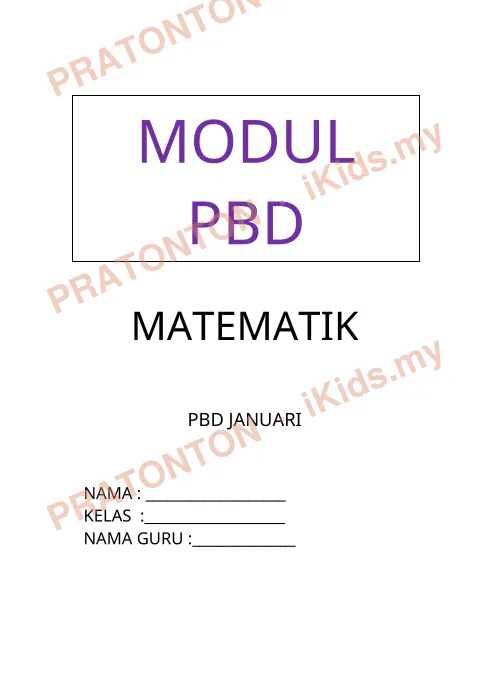 Pratonton muka 1 lembaran Modul Matematik 7 — Matematik Tahun 2