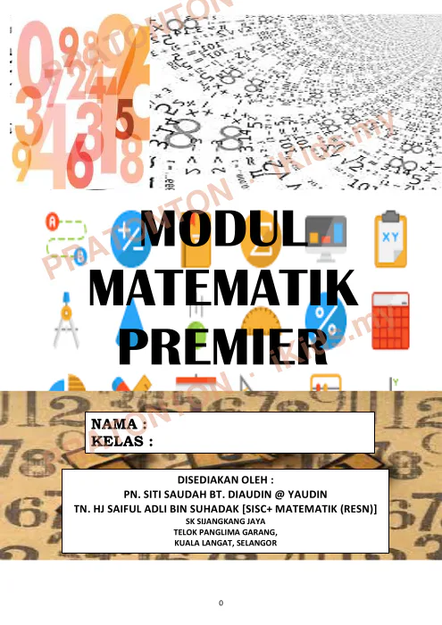 Pratonton muka 1 lembaran MODUL MATEMATIK PREMIER — Matematik Tahun 6