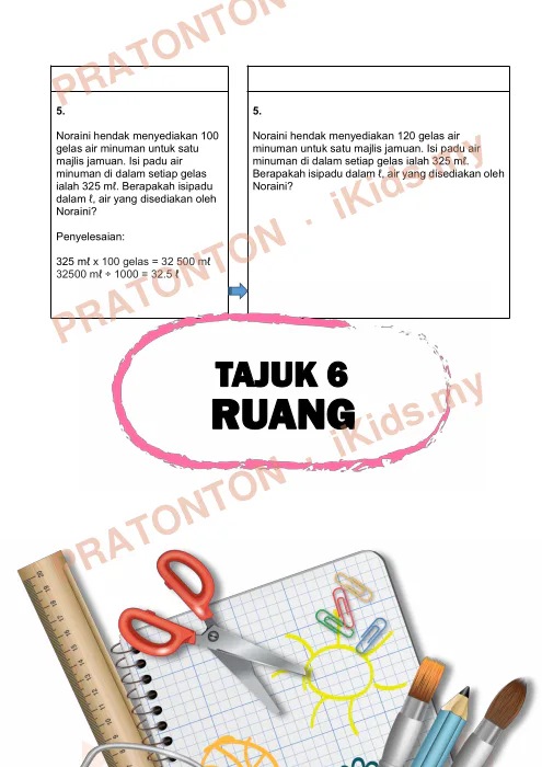 Pratonton muka 1 lembaran Modul Matematik Tahun 5 — Tajuk 6: Ruang — Matematik Tahun 5