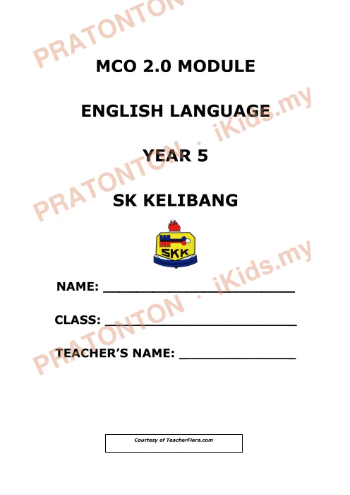 Pratonton muka 1 lembaran Modul MCO 2.0 — Bahasa Inggeris Tahun 5 — Bahasa Inggeris Tahun 5