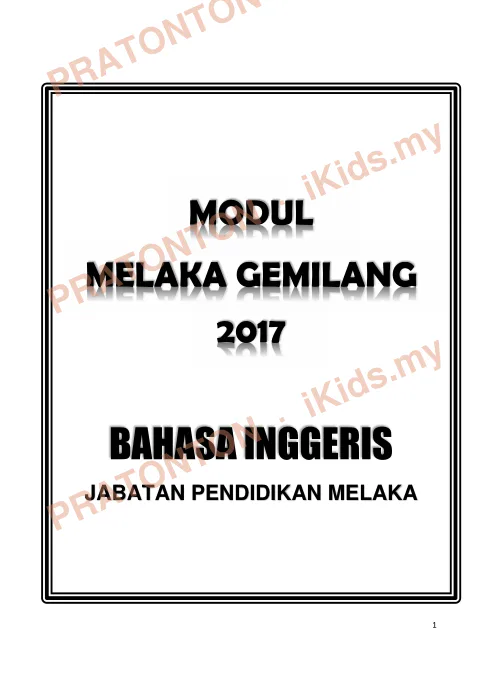 Pratonton muka 1 lembaran Modul Melaka Gemilang 2017 — Bahasa Inggeris — Bahasa Inggeris Tahun 6