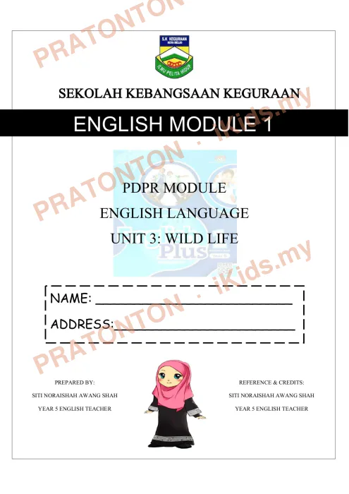 Pratonton muka 1 lembaran Modul PdPR Bahasa Inggeris Tahun 5 — Modul 1 — Bahasa Inggeris Tahun 5