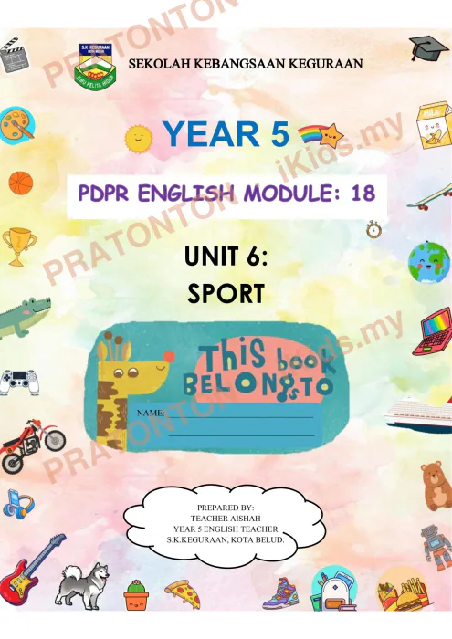 Pratonton muka 1 lembaran Modul PdPR Bahasa Inggeris Tahun 5 — Modul 18 — Bahasa Inggeris Tahun 5