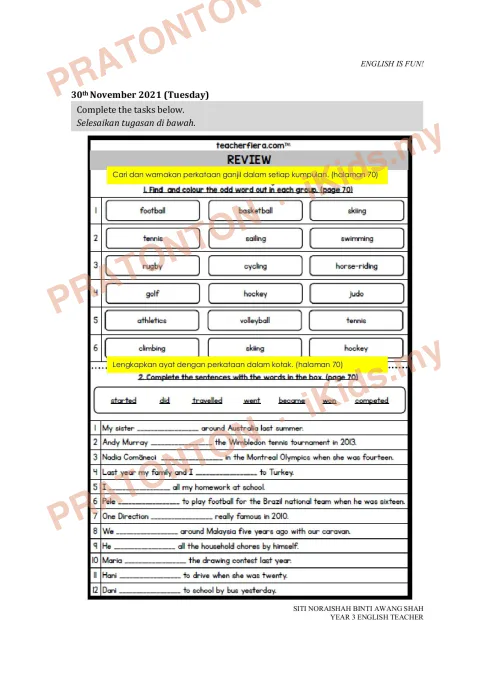Pratonton muka 4 lembaran Modul PdPR Bahasa Inggeris Tahun 5 — Modul 21 — Bahasa Inggeris Tahun 5