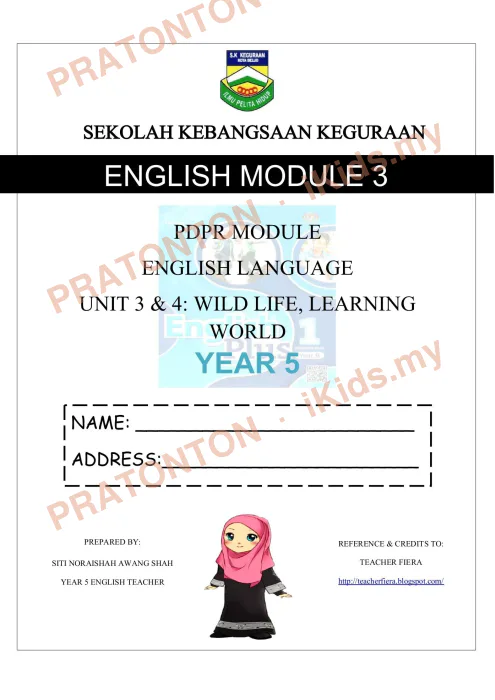 Pratonton muka 1 lembaran Modul PdPR Bahasa Inggeris Tahun 5 — Modul 3 — Bahasa Inggeris Tahun 5