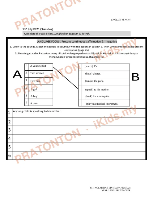 Pratonton muka 7 lembaran Modul PdPR Bahasa Inggeris Tahun 5 — Modul 4 — Bahasa Inggeris Tahun 5