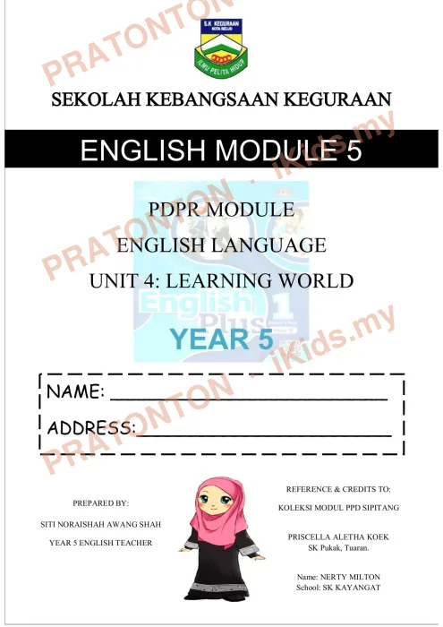 Pratonton muka 1 lembaran Modul PdPR Bahasa Inggeris Tahun 5 — Modul 5 — Bahasa Inggeris Tahun 5