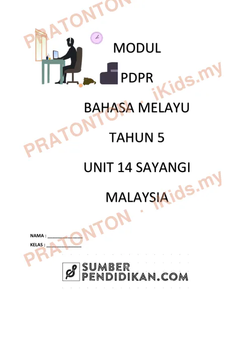Pratonton muka 1 lembaran Modul PdPR Bahasa Melayu Tahun 5 — Unit 14: Sayangi Malaysia — Bahasa Melayu Tahun 5