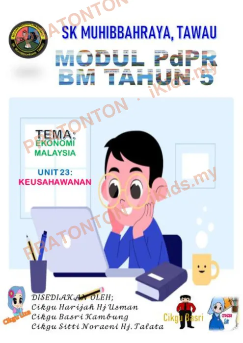 Pratonton muka 1 lembaran Modul PdPR Bahasa Melayu Tahun 5 — Unit 23: Keusahawanan — Bahasa Melayu Tahun 5