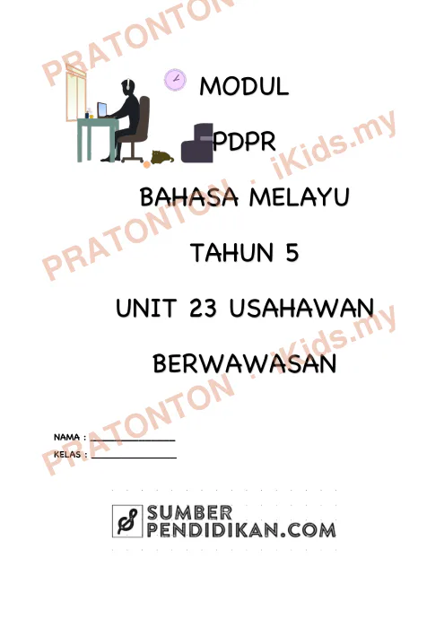 Pratonton muka 1 lembaran Modul PdPR Bahasa Melayu Tahun 5 — Unit 23: Usahawan Berwawasan — Bahasa Melayu Tahun 5
