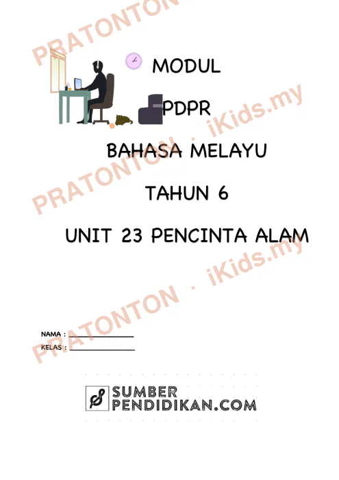 Pratonton muka 1 lembaran Modul PdPR Bahasa Melayu Tahun 6 — Unit 23: Pencinta Alam — Bahasa Melayu Tahun 6