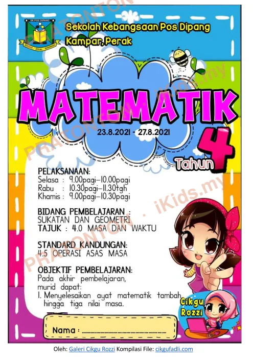 Pratonton muka 1 lembaran Latihan Masa dan Waktu — Matematik Tahun 4