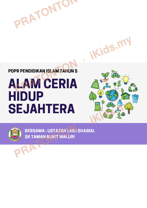Pratonton muka 1 lembaran Modul PdPR Pendidikan Islam Tahun 5 — Adab Terhadap Alam Sekitar — Pendidikan Islam Tahun 5