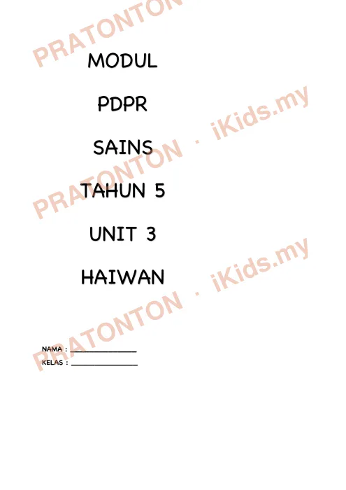 Pratonton muka 1 lembaran Modul PdPR Sains Tahun 5 — Unit 3: Haiwan Bahagian 2 (Rantai Makanan) — Sains Tahun 5