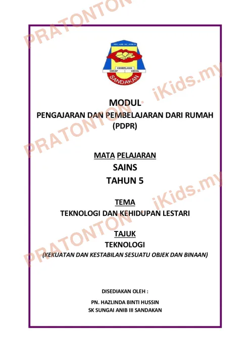 Pratonton muka 1 lembaran Modul Pembelajaran PdPR Sains Tahun 5 — Sains Tahun 5