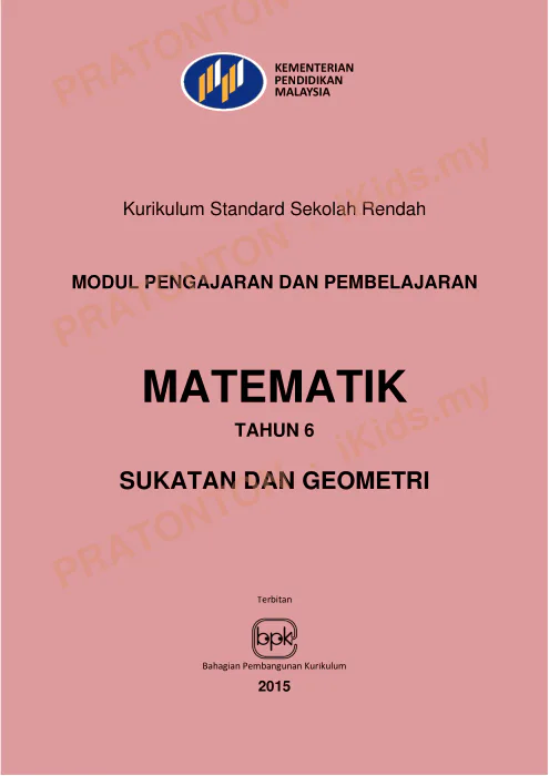 Pratonton muka 91 lembaran Modul Pengajaran dan Pembelajaran Matematik KSSR Tahun 6 — Matematik Tahun 6