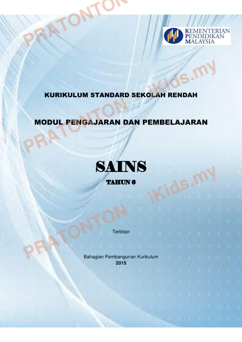 Pratonton muka 1 lembaran Modul Pengajaran dan Pembelajaran Sains KSSR Tahun 6 — Sains Tahun 6