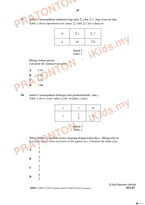 Pratonton muka 15 lembaran Modul Perkembangan Pembelajaran MPP 3 2023 — Matematik Tahun 5 Kertas 1 — Matematik Tahun 5