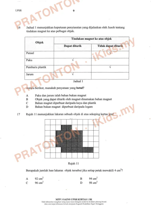 Pratonton muka 9 lembaran Modul Perkembangan Pembelajaran UPSR 2018 (MPP 3) — Sains Kertas 1 — Sains Tahun 6