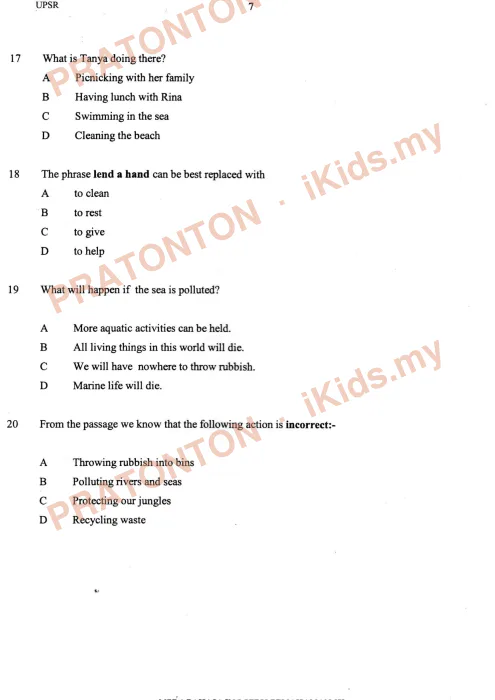 Pratonton muka 7 lembaran Modul Perkembangan Pembelajaran UPSR 2018 Terengganu — Bahasa Inggeris Kertas 1 — Bahasa Inggeris Tahun 6