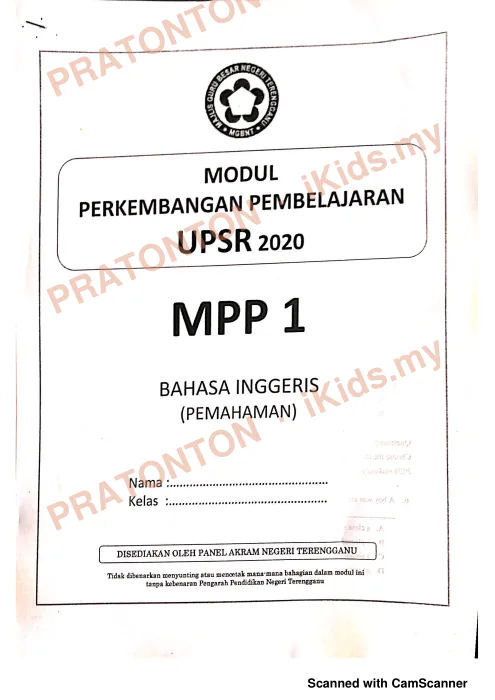Pratonton muka 1 lembaran Modul Perkembangan Pembelajaran UPSR 2020 (MPP 1) — Bahasa Inggeris — Bahasa Inggeris Tahun 6