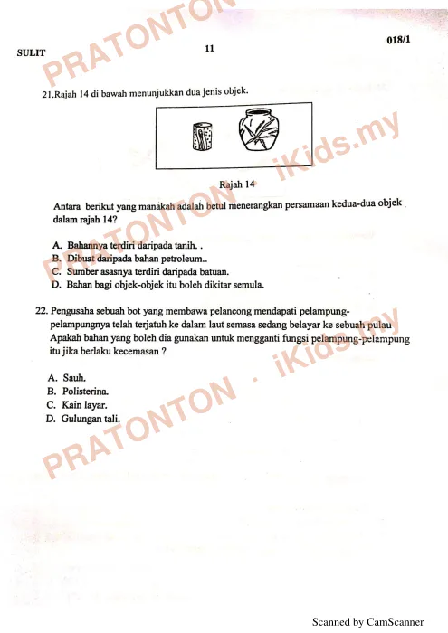 Pratonton muka 11 lembaran Modul Pra UPSR 2019 — Sains Kertas 1 — Sains Tahun 6